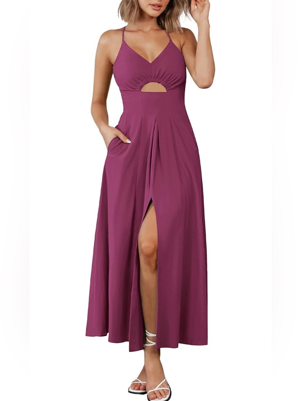 BTFBM Women’s Purple Cutout Maxi Dress with Front Slit